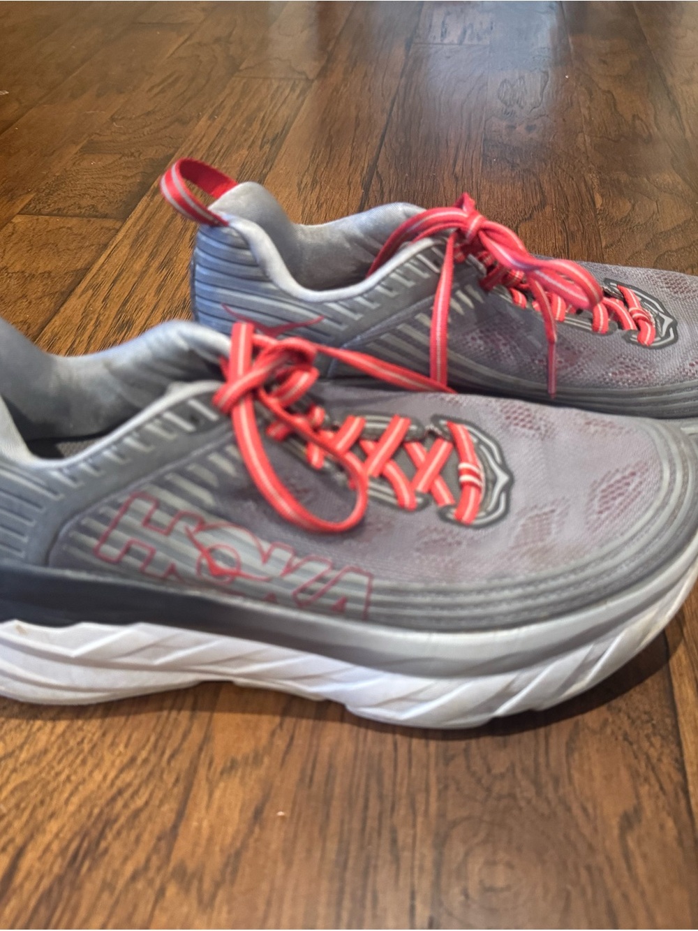 Hoka One One Men's Gray Running Shoes with Red Accents